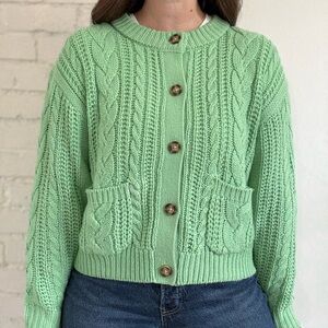 Mint Green Ichi Ihalisia Cable Knit Cardigan - Size M